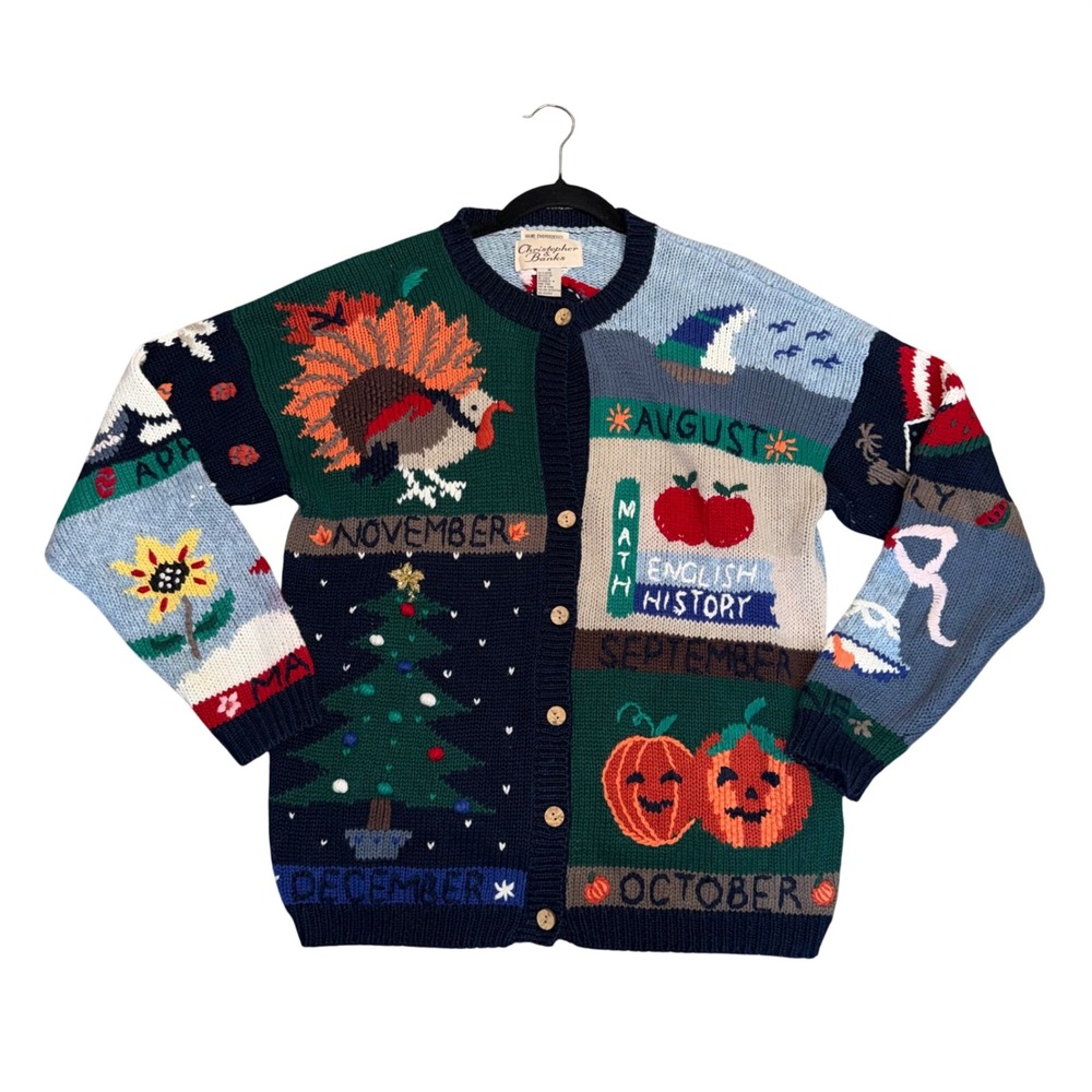 Christopher Banks Cardigan Sweater Womens M Multi Color Good Months Holiday Knit